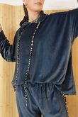 Binky Leopard Soft Stretch Velour Hoodie Lounge Suit Navy